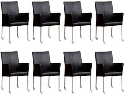 Set van 8 Zwarte leren moderne eetkamerstoelen Comfort - Toledo Leer Nero (zwart leer)