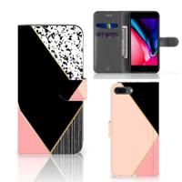 Apple iPhone 7 Plus | 8 Plus | Book Case | Zwart Roze Vormen