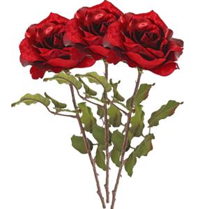 Kunstbloem roos Glamour - 3x - rood satijn - 61 cm - kunststof steel - decoratie bloemen