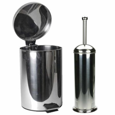 Badkamer/toilet set pedaalemmer 9 liter en toiletborstel RVS