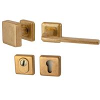 Hardbrass Voordeurset Charley/Zenith 3-delig rechtswijzend - messing getrommeld