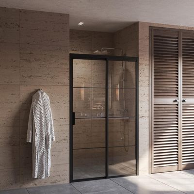 Douchedeur BWS Black Edition Frame Softclose Rechts met Schuifdeur 200 cm Helder Glas Zwart (alle maten)