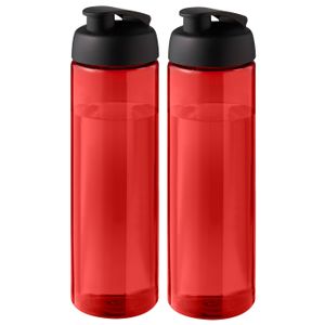 2x stuks sport bidon Hi-eco gerecycled kunststof - drinkfles/waterfles - rood/zwart - 850 ml