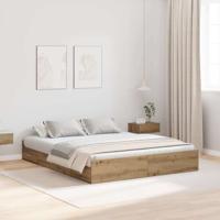Opbergbedframe met lade Artisan Eiken 160 x 200 cm Bewerkt hout
