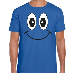 Verkleed T-shirt voor heren - smiley - blauw - carnaval - feestkleding