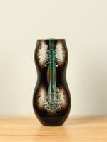 Glaskunst, Object 3 x geslepen turquoise/zwart, 25 cm