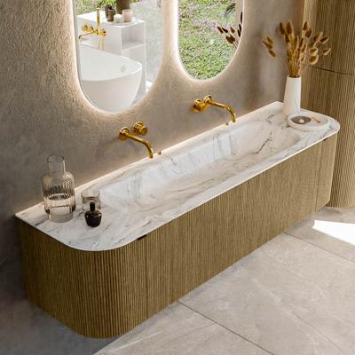 Badmeubel Mondiaz Kurve-Dlux | 170 cm cm | Meubelkleur Dusk | Wastafelkleur Glace | Solid surface | Wasbak midden spoelbak | Zonder kraangat(en)