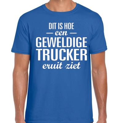 Cadeau T-Shirt heren - blauw - Awesome trucker - vrachtwagenchauffeur