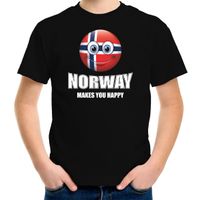 Norway makes you happy landen t-shirt Noorwegen zwart voor kinderen met Emoticon