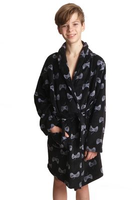 Tiener badjas zwart controller - fleece-140