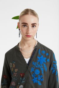Blouse met geborduurde bloemen - GREEN - L