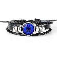 12 sterrenbeeld zwart gevlochten lederen glazen koepel Punk mannen Bracelet(Leo)