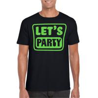 Verkleed T-shirt voor heren - lets party - zwart - glitter groen - carnaval/themafeest