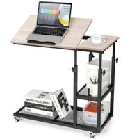 C-Vormige Mobiele Bank Bijzettafel Hoogte Verstelbaar Nachtkastje Laptop Tafel met Kantelbaar Tafelblad Bank Snacktafel Natuur