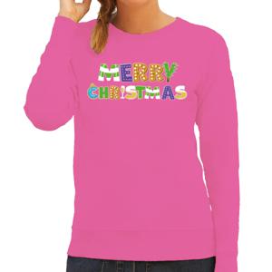 Foute Kersttrui/sweater voor dames - Merry Christmas - roze - vrolijke kerst