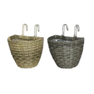 Set van 2x stuks balkonmanden/plantenmanden/plantenbakken grijs en lichtbruin rotan 38 cm