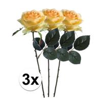 Kunstbloem roos Simone - 3x - geel - 45 cm - decoratie bloemen