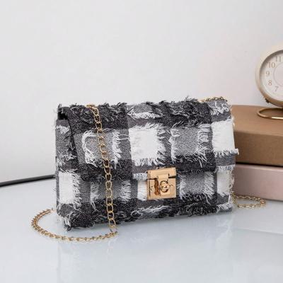 Bon&Bon Pattern Small Square Bag - Chain Strap Crossbody Handbag Black and White