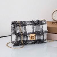 Bon&Bon Pattern Small Square Bag - Chain Strap Crossbody Handbag Black and White