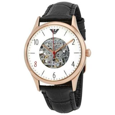 Emporio Armani automatische witte wijzerplaat zwart lederen HerenhorlogeAR1924