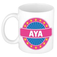 Aya voornaam koffiemok - beker - wit/roze - 300 ml - Cadeau - Dames - Collega - Moederdag