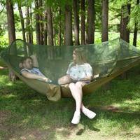 Draagbare Outdoor Camping vol-automatische nylon parachute hangmat met klamboes grootte: 290 x 140cm (Army Green)