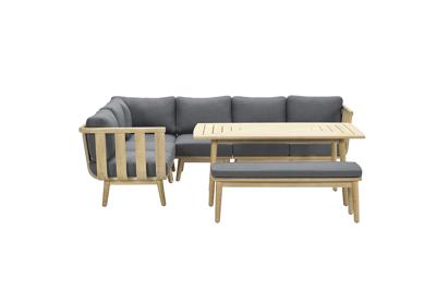 King L/D set 6-dlg acacia white wash/ antraciet - Garden impressions
