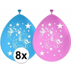 8x Latex eenhoorn dieren ballonnetjes 30 cm feestartikelen