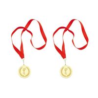 4x stuks gouden medaille eerste prijs aan rood lint