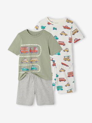 Set van 2 pyjamashorts voertuigen saliegroen
