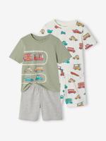 Set van 2 pyjamashorts voertuigen saliegroen