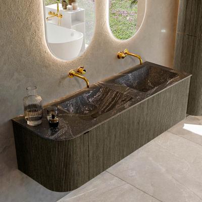 Badmeubel Mondiaz Kurve-Dlux | 145 cm cm | Meubelkleur Shadow | Wastafelkleur Lava | Solid surface | Dubbel / Rechts spoelbak | Zonder kraangat(en)