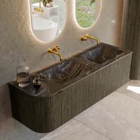 Badmeubel Mondiaz Kurve-Dlux | 145 cm cm | Meubelkleur Shadow | Wastafelkleur Lava | Solid surface | Dubbel / Rechts spoelbak | Zonder kraangat(en)