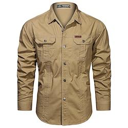 Voor heren Werkhemden Cargoshirt Marineblauw khaki Licht Grijs Leger Groen Lange mouw Effen Strijkijzer Straat Dagelijks Voorvak Kleding Modieus Casual Comfortabel Lightinthebox