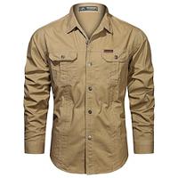 Voor heren Werkhemden Cargoshirt Marineblauw khaki Licht Grijs Leger Groen Lange mouw Effen Strijkijzer Straat Dagelijks Voorvak Kleding Modieus Casual Comfortabel Lightinthebox