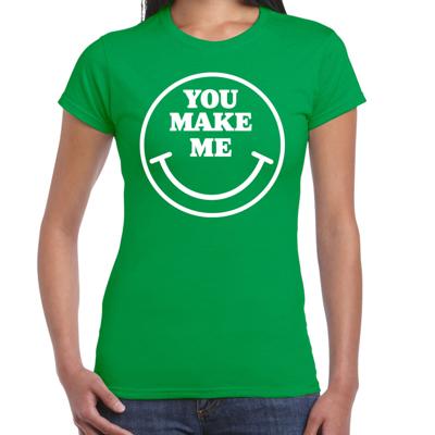 Verkleed T-shirt voor dames - you make me - Smile Emoticon - groen - carnaval - foute party - feestk Verkleed T-shirt voor dames - you make me - Smile Emoticon - groen - carnaval - foute party - feestk