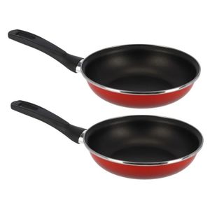 Set van 2x stuks aluminium koekenpan/hapjespan Merida rood met anti-aanbak laag 22 cm