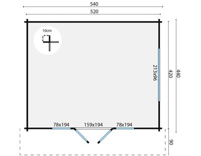 Blokhut - Tuinhuis Newcastle | 58 mm | vuren Red Class Wood geïmpregneerd