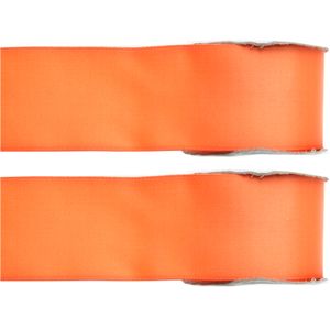 2x Hobby/decoratie oranje satijnen sierlinten 2,5 cm/25 mm x 25 meter