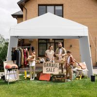 430 x 280cm Pop-up Paviljoen met 2 Omvormbare Zijwanden tot Luifel Campingtent Partytent Wit / Blauw / Grijs