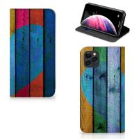 Apple iPhone 11 Pro Max Book | Wallet Case | Wood Heart - Cadeau voor je Vriend