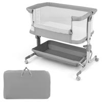 3-In-1 Bijzetbed Reisbed Baby met Matras Babybed 6 Vakken in Hoogte Verstelbaar met Opbergmand en Draagtas Grijs