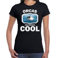 T-shirt orcas are serious cool zwart dames - orka vissen/ orka shirt - thumbnail