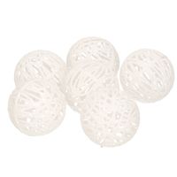 6x Rotan kerstballen wit met glitters 5 cm kerstboomversiering