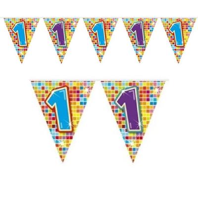 1x Mini vlaggenlijn feestversiering met leeftijd 1