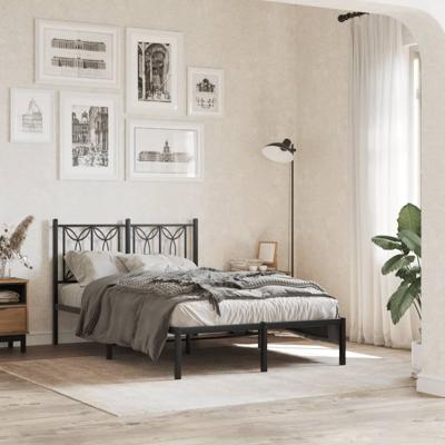 Bedframe met hoofdbord metaal zwart 120x190 cm