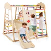 8-in-1 Jungle Gymnastiekset Houten Montessori Klim Speelgoed met Klimstangen Meerkleurig