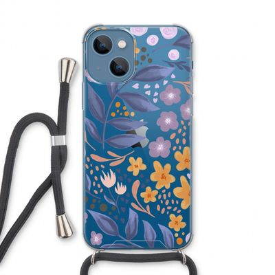 Flowers with blue leaves: iPhone 13 Transparant Hoesje met koord