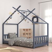 Kinderbedframe massief grenenhout grijs 80x160 cm