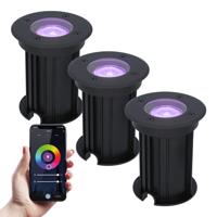 Set van 3 Maisy Smart Grondspots Rond - Ø12cm - 5.5 Watt 345 lumen - RGBWW - Wifi + Bluetooth - Bestuurbaar via app - IP67 waterdicht - Google Home - Amazon Alexa - Zwart
